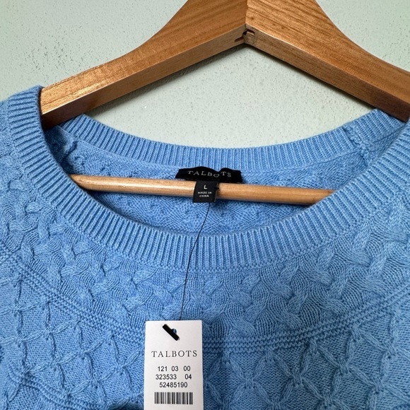 NWT Talbots Cable-Yoke Cotton/Cashmere Blend Sweater in Light Blue‎ Size Large - Picture 6 of 8